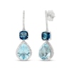 Thumbnail Image 1 of Cushion-Cut London Blue Topaz, Pear-Shaped Sky Blue Topaz & Round-Cut Diamond Drop Earrings 1/5 ct tw Sterling Silver