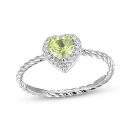 Heart-Shaped Peridot & Round-Cut White Lab-Created Sapphire Ring Sterling Silver