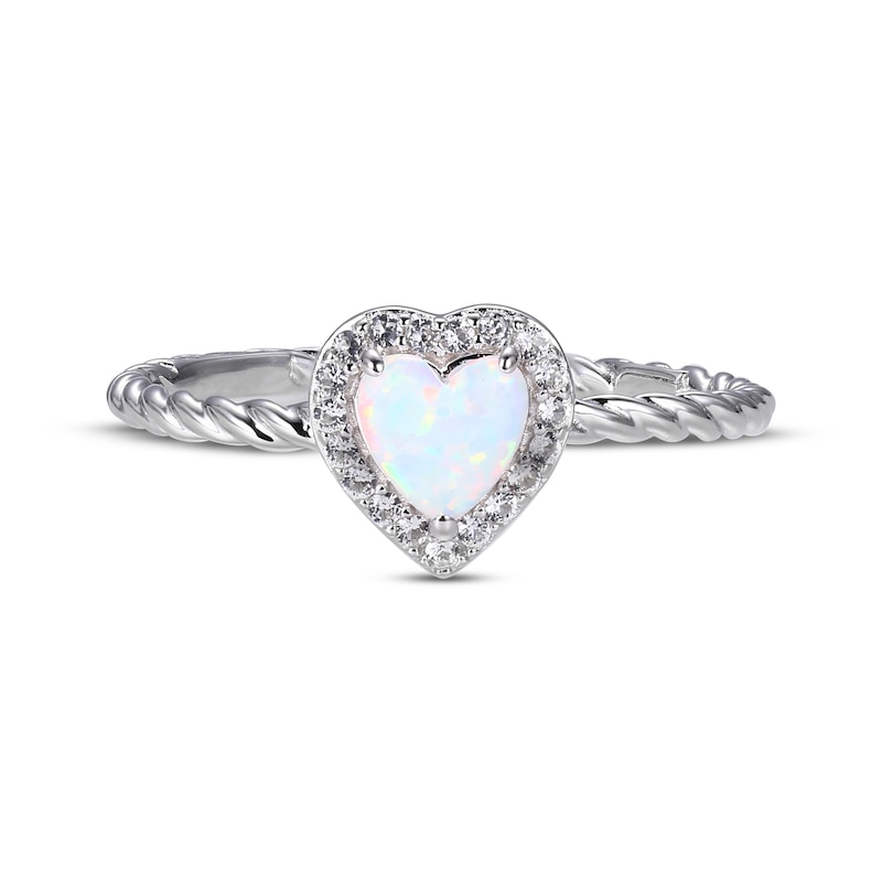 Heart-Shaped Lab-Created Opal & Round-Cut White Lab-Created Sapphire Ring Sterling Silver