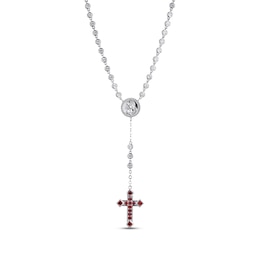 Square & Round-Cut Garnet & White Lab-Created Sapphire Rosary Necklace Sterling Silver 18”