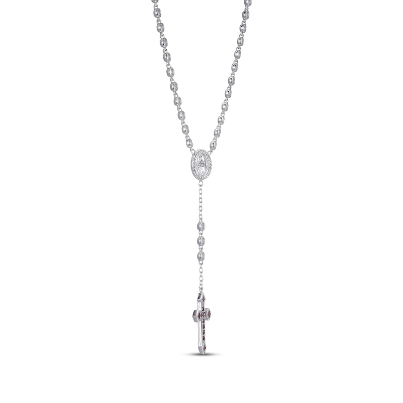 Main Image 2 of Square & Round-Cut Garnet & White Lab-Created Sapphire Rosary Necklace Sterling Silver 18”