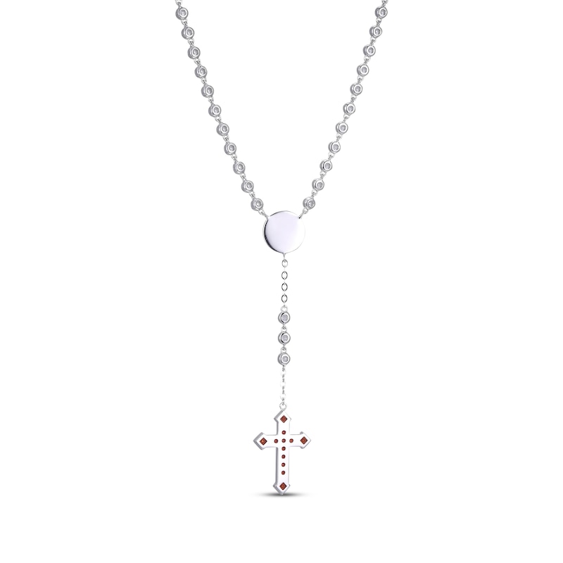 Main Image 3 of Square & Round-Cut Garnet & White Lab-Created Sapphire Rosary Necklace Sterling Silver 18”