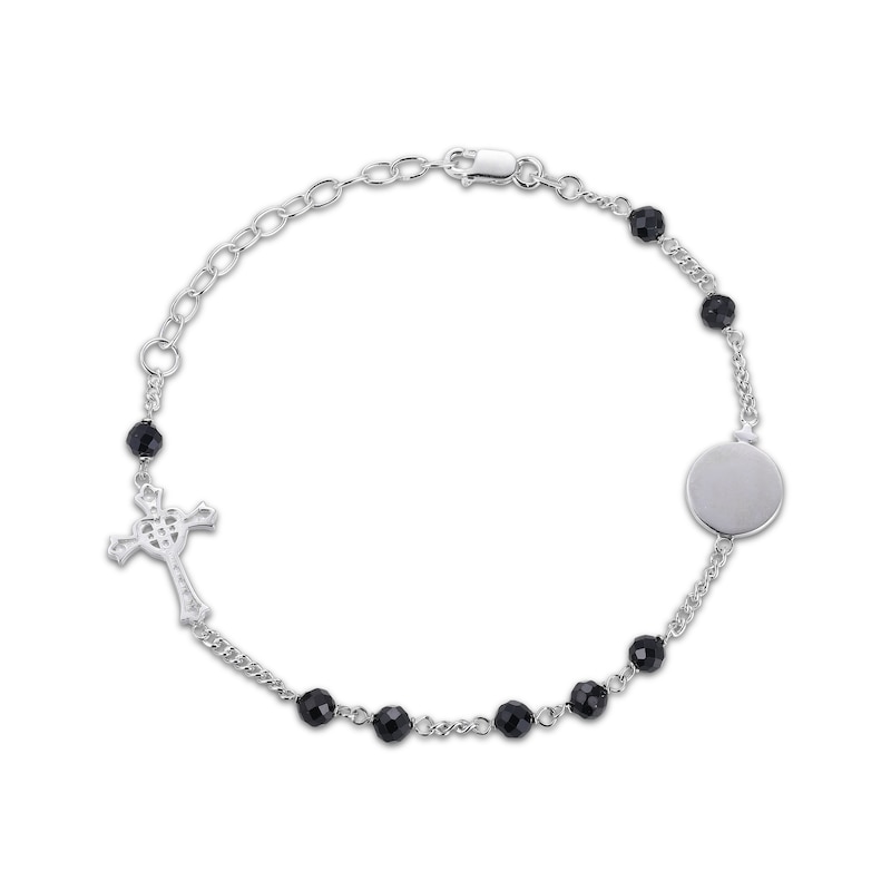 Main Image 3 of Black Spinel  Bead & Round-Cut White Lab-Created Sapphire Rosary Bracelet Sterling Silver 7.5”