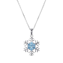 Round-Cut Swiss Blue Topaz Snowflake Necklace Sterling Silver 18”