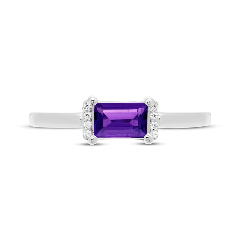 Main Image 2 of Rectangle-Cut Amethyst & Round-Cut White Lab-Created Sapphire Ring Sterling Silver