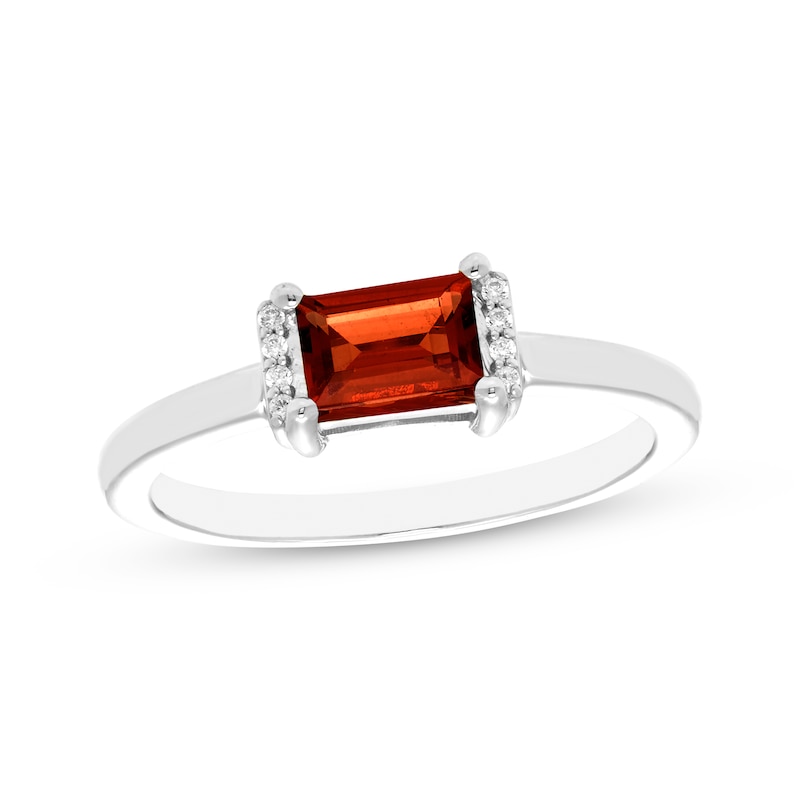 Main Image 1 of Rectangle-Cut Garnet & Round-Cut White Lab-Created Sapphire Ring Sterling Silver