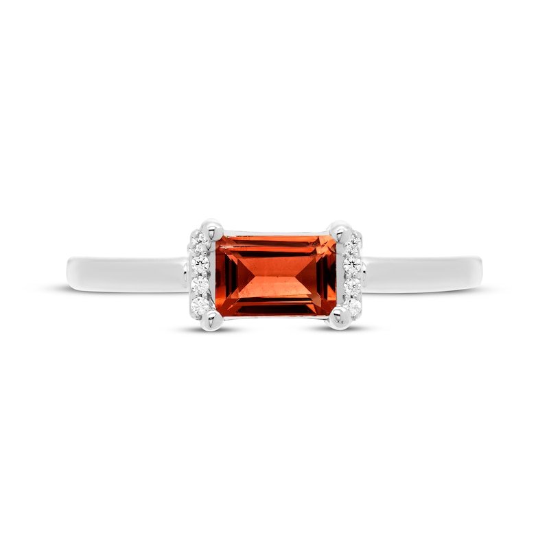 Main Image 2 of Rectangle-Cut Garnet & Round-Cut White Lab-Created Sapphire Ring Sterling Silver