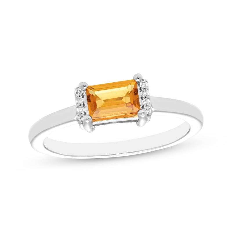 Main Image 1 of Rectangle-Cut Citrine & Round-Cut White Lab-Created Sapphire Ring Sterling Silver