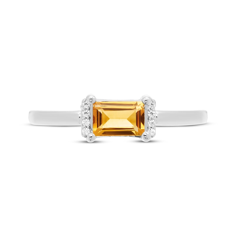 Main Image 2 of Rectangle-Cut Citrine & Round-Cut White Lab-Created Sapphire Ring Sterling Silver