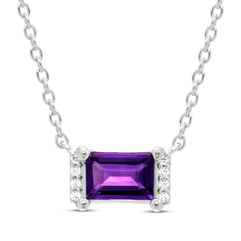 Rectangle-Cut Amethyst & Round-Cut White Lab-Created Sapphire Necklace Sterling Silver 18”