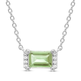 Rectangle-Cut Peridot & Round-Cut White Lab-Created Sapphire Necklace Sterling Silver 18”