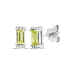 Rectangle-Cut Peridot & Round-Cut White Lab-Created Sapphire Stud Earrings Sterling Silver