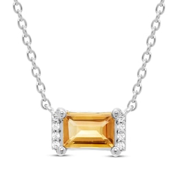 Rectangle-Cut Citrine & Round-Cut White Lab-Created Sapphire Necklace Sterling Silver 18”