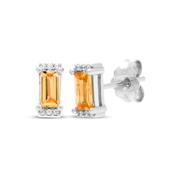 Rectangle-Cut Citrine & Round-Cut White Lab-Created Sapphire Stud Earrings Sterling Silver