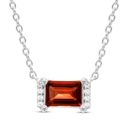 Rectangle-Cut Garnet & Round-Cut White Lab-Created Sapphire Necklace Sterling Silver 18”