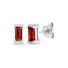 Thumbnail Image 1 of Rectangle-Cut Garnet & Round-Cut White Lab-Created Sapphire Stud Earrings Sterling Silver