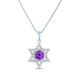 Round-Cut Amethyst & White Lab-Created Sapphire Star of David Necklace Sterling Silver 18&quot;