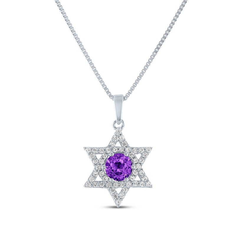 Main Image 1 of Round-Cut Amethyst & White Lab-Created Sapphire Star of David Necklace Sterling Silver 18&quot;