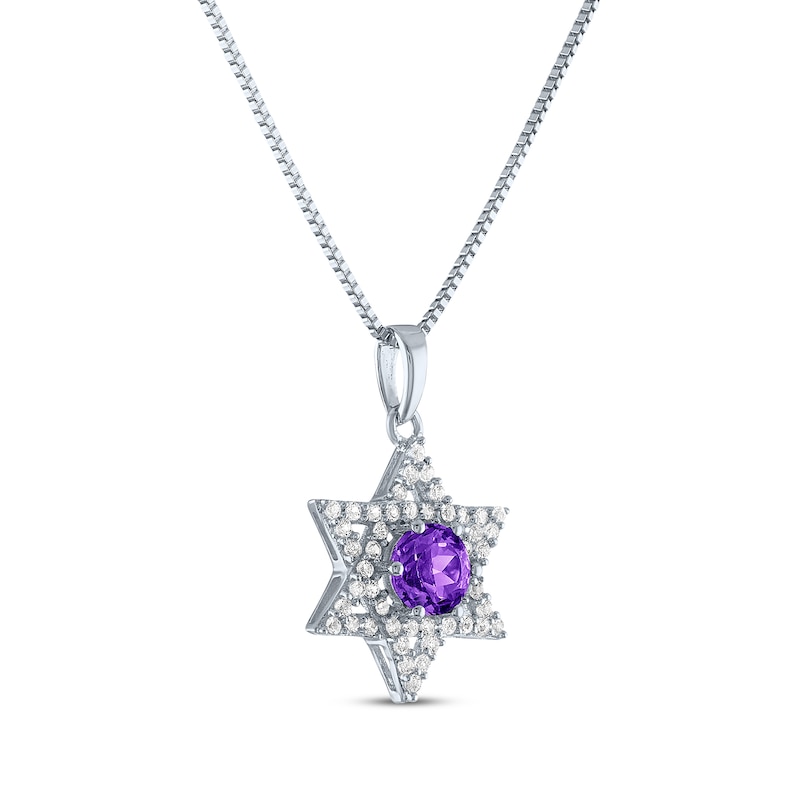 Main Image 2 of Round-Cut Amethyst & White Lab-Created Sapphire Star of David Necklace Sterling Silver 18&quot;