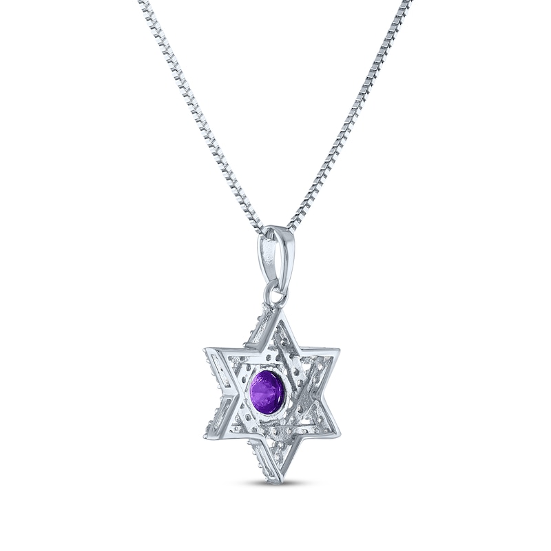 Main Image 3 of Round-Cut Amethyst & White Lab-Created Sapphire Star of David Necklace Sterling Silver 18&quot;