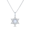 Thumbnail Image 1 of Round-Cut Lab-Created Opal & White Lab-Created Sapphire Star of David Necklace Sterling Silver 18&quot;