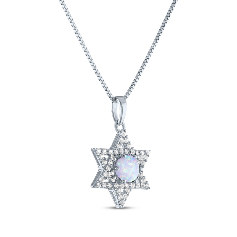 Main Image 2 of Round-Cut Lab-Created Opal & White Lab-Created Sapphire Star of David Necklace Sterling Silver 18&quot;