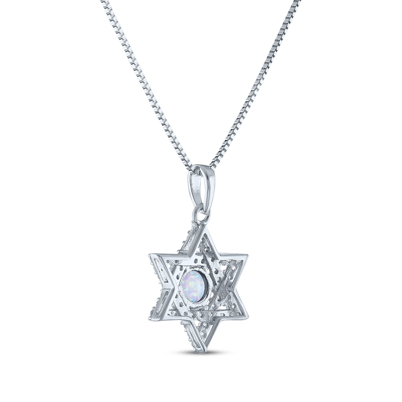 Main Image 3 of Round-Cut Lab-Created Opal & White Lab-Created Sapphire Star of David Necklace Sterling Silver 18&quot;