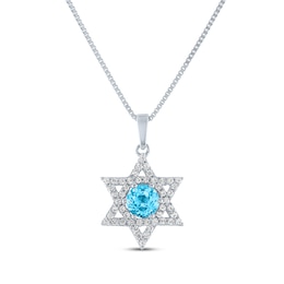 Round-Cut Blue Topaz & White Lab-Created Sapphire Star of David Necklace Sterling Silver 18&quot;