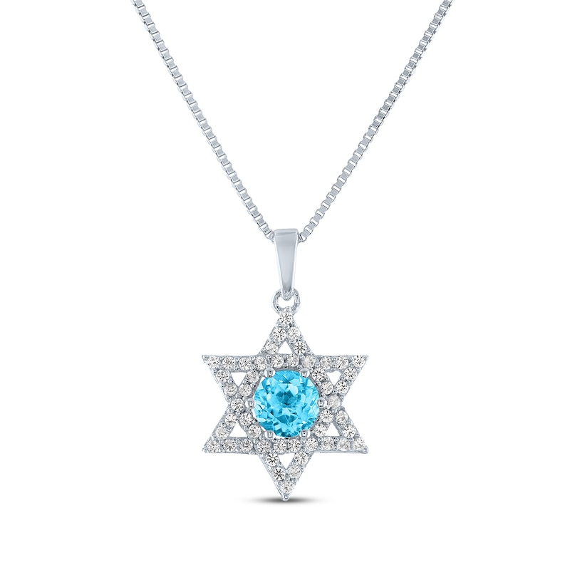 Main Image 1 of Round-Cut Blue Topaz & White Lab-Created Sapphire Star of David Necklace Sterling Silver 18&quot;