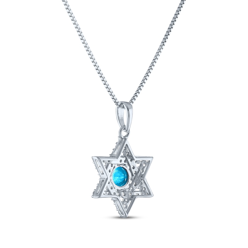 Main Image 3 of Round-Cut Blue Topaz & White Lab-Created Sapphire Star of David Necklace Sterling Silver 18&quot;