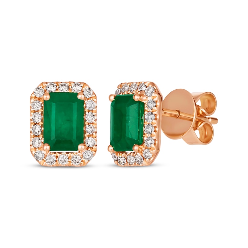 Le Vian Emerald Stud Earrings 1/6 ct tw Diamonds 14K Strawberry Gold