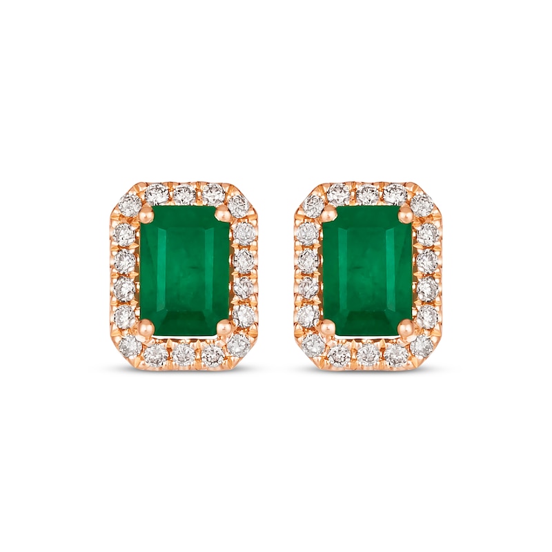 Le Vian Emerald Stud Earrings 1/6 ct tw Diamonds 14K Strawberry Gold