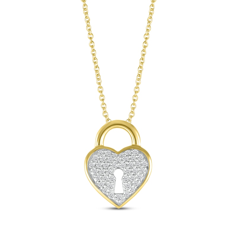 Heart Lock & Key Necklace 1/10 ct tw Diamonds Sterling Silver