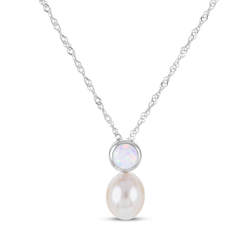 Main Image 2 of Cultured Pearl & Lab-Created Opal Bezel Gift Set Sterling Silver