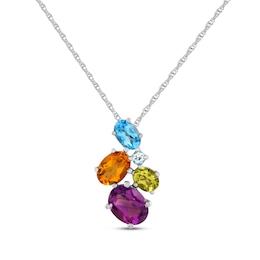 Oval & Round-Cut Swiss Blue Topaz, Citrine, Peridot & Amethyst Necklace Sterling Silver 18”