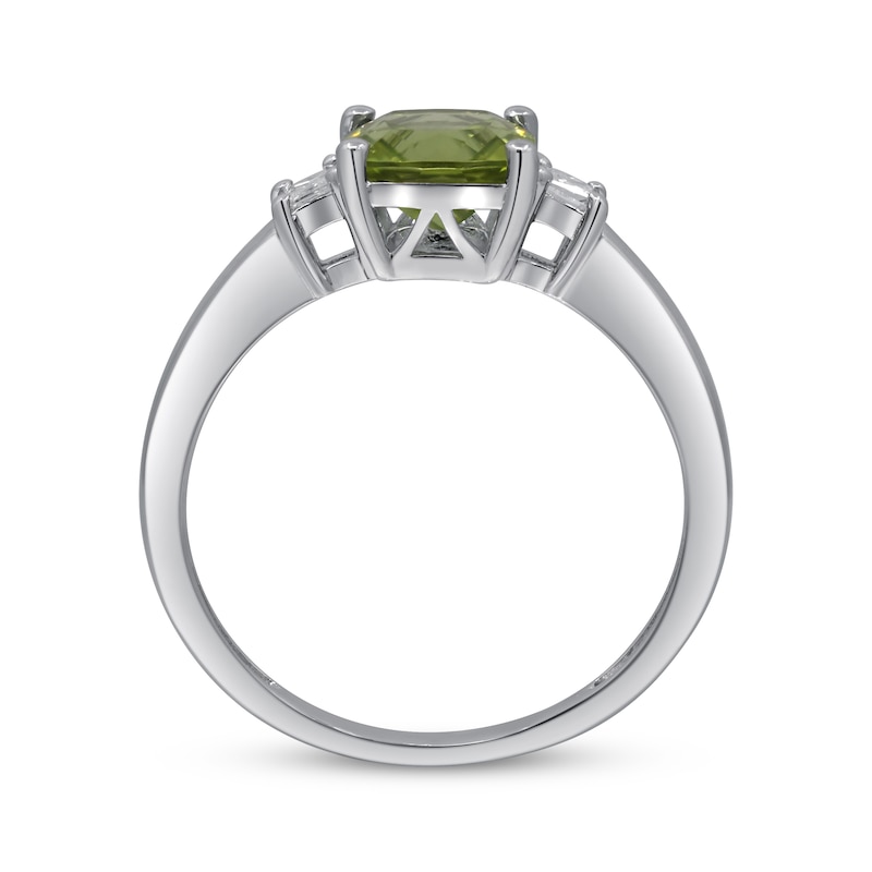 Main Image 2 of Cushion-Cut Peridot & Diamond Ring 1/10 ct tw Sterling Silver