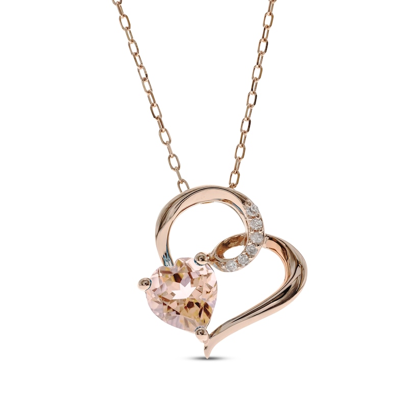 Main Image 1 of Heart-Shaped Morganite & Diamond Accent Necklace 10K Rose Gold 18&quot;