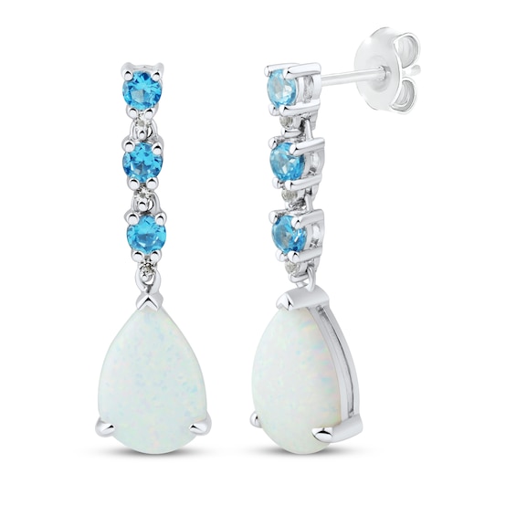 Pear-Shaped Lab-Created Opal, Swiss Blue Topaz & White Topaz Drop Earrings Sterling Silver