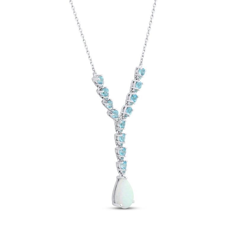 Pear-Shaped Lab-Created Opal & Swiss Blue Topaz Lariat Necklace Sterling Silver 18"