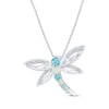 Thumbnail Image 1 of Swiss Blue Topaz, Lab-Created Opal & Diamond Accent Dragonfly Necklace Sterling Silver 18”