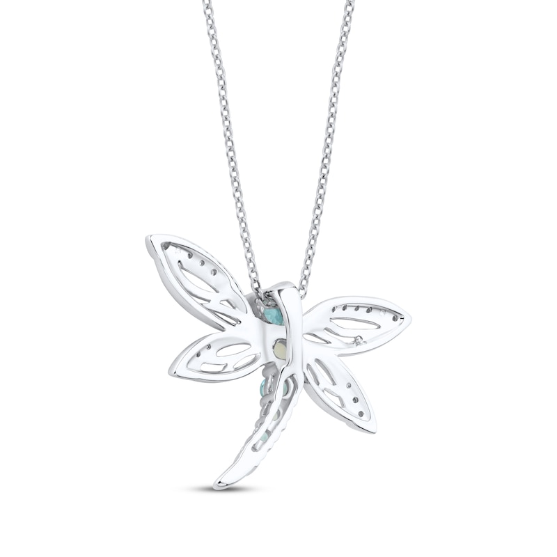 Main Image 3 of Swiss Blue Topaz, Lab-Created Opal & Diamond Accent Dragonfly Necklace Sterling Silver 18”