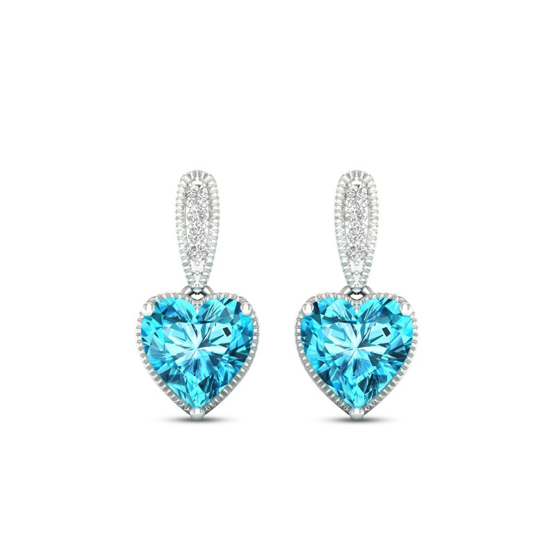 Main Image 2 of Heart-Shaped Swiss Blue Topaz & White Lab-Created Sapphire Dangle Earrings Sterling Silver