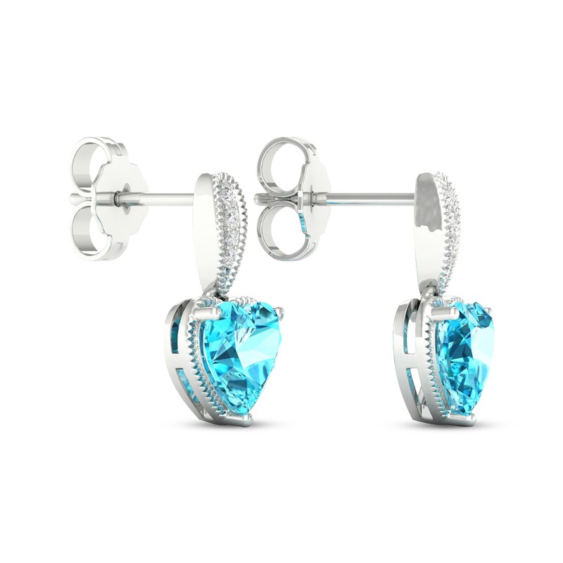 Main Image 4 of Heart-Shaped Swiss Blue Topaz & White Lab-Created Sapphire Dangle Earrings Sterling Silver