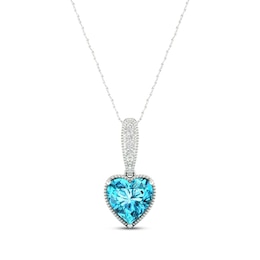 Heart-Shaped Swiss Blue Topaz & White Lab-Created Sapphire Necklace Sterling Silver 18&quot;