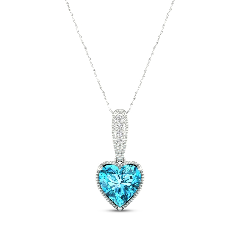 Main Image 1 of Heart-Shaped Swiss Blue Topaz & White Lab-Created Sapphire Necklace Sterling Silver 18&quot;