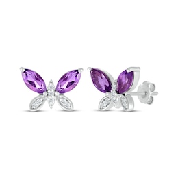 Marquise-Cut Amethyst & Diamond Butterfly Earrings 1/20 ct tw Sterling Silver