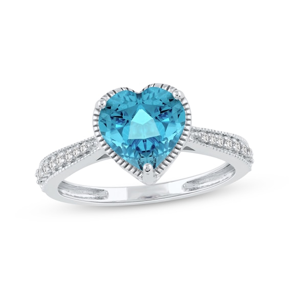 Heart-Shaped Swiss Blue Topaz & White Lab-Created Sapphire Ring Sterling Silver