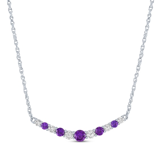 Amethyst & White Lab-Created Sapphire Bar Necklace Sterling Silver 18"