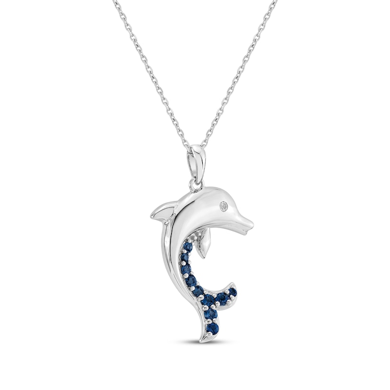 London Blue Topaz & White Lab-Created Sapphire Dolphin Necklace Sterling Silver 18"