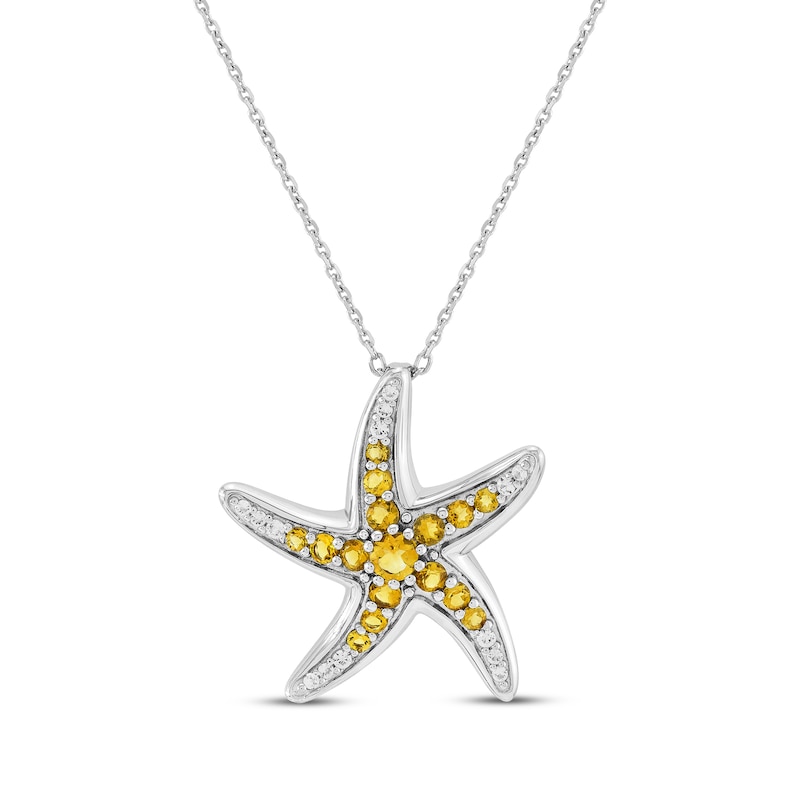 Main Image 1 of Citrine & White Lab-Created Sapphire Starfish Necklace Sterling Silver